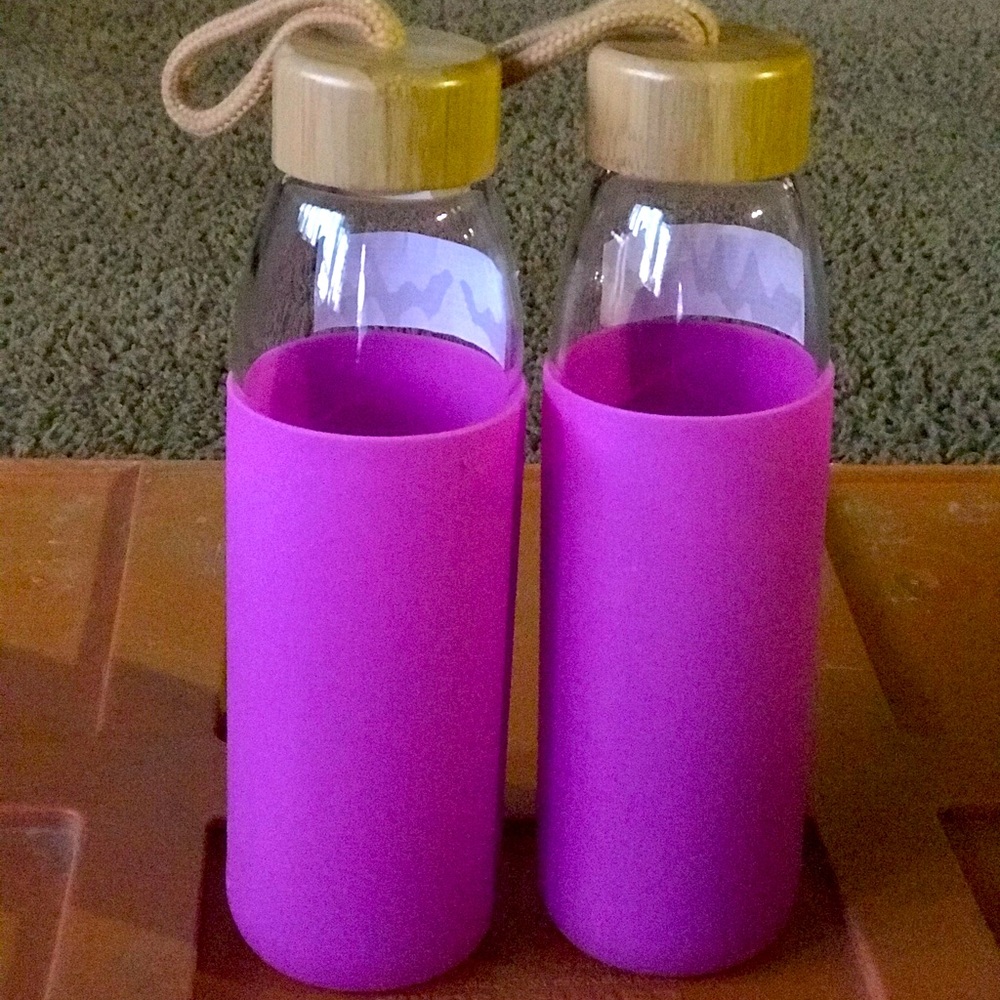 Purple glass/silicone water bottles
